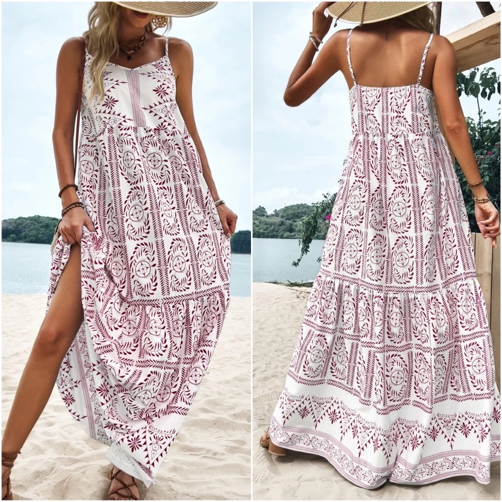 Boho Tropical Plants Print Cami Maxi Dress - Picture 4 of 6